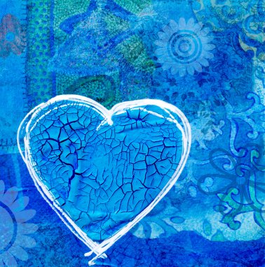 Blue heart on collage background clipart