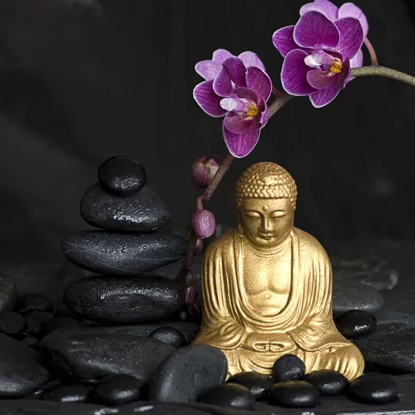 Buddha con orchidea — Foto Stock
