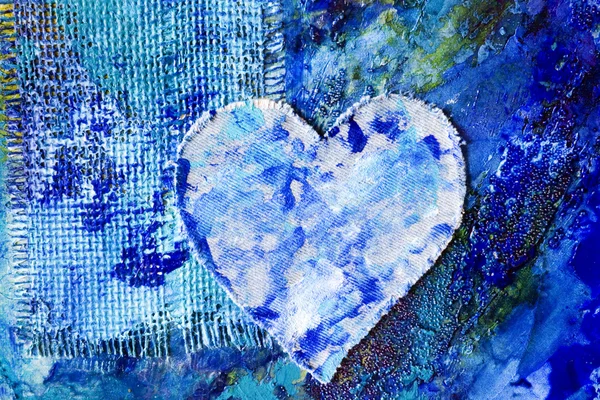 Modré abstraktní malba se srdcem — Stock fotografie