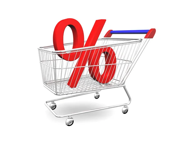 Carrinho de Compras com Percentagem 3D — Fotografia de Stock
