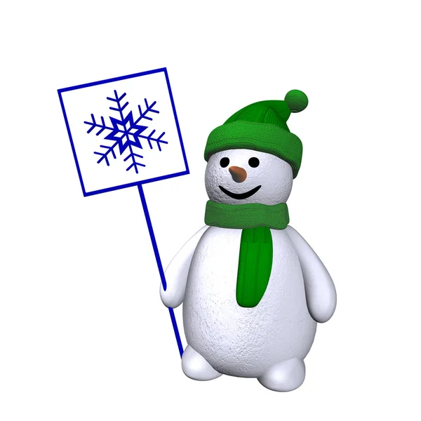 Boneco de neve com floco de neve 3d — Fotografia de Stock