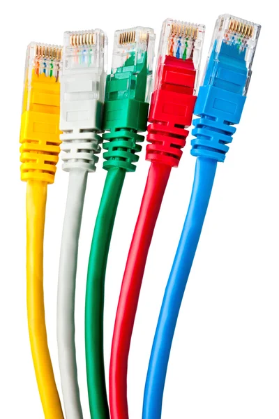 Beş çok renkli yama kablosu — Stok fotoğraf