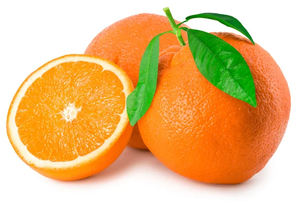 Три стиглі апельсини на білому — стокове фото