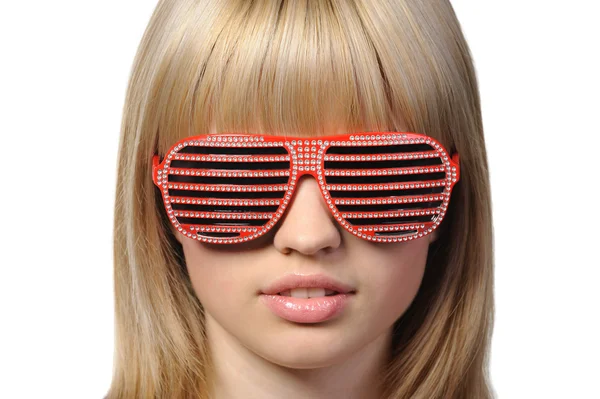 Flickan i snygga solglasögon - jalousi — Stockfoto