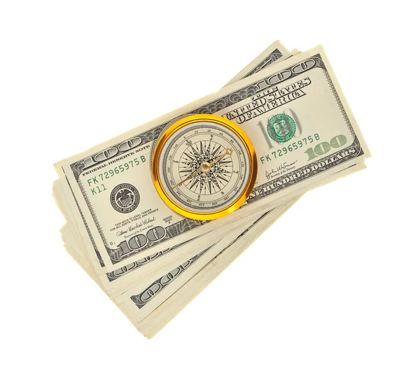 Dollars en kompas — Stockfoto