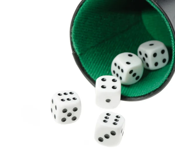 Isolated dices in cup — Stock Photo, Image