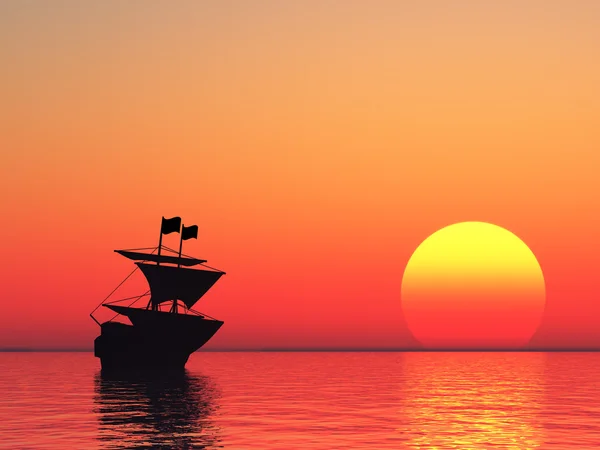 Vitorlás hajó és naplemente — Stock Fotó