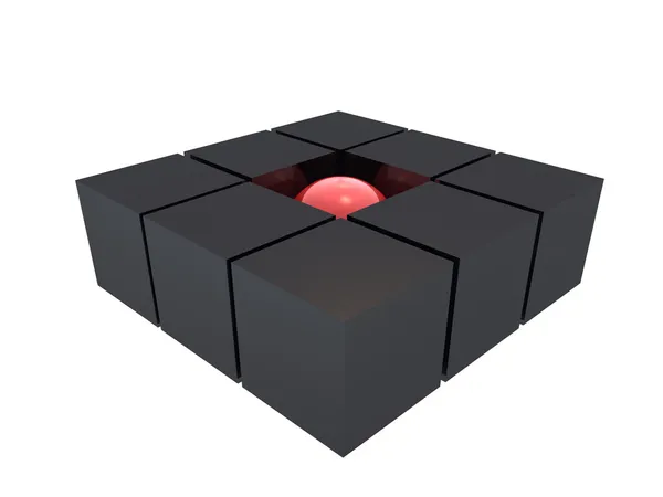 Esfera em um ambiente de cubos — Fotografia de Stock