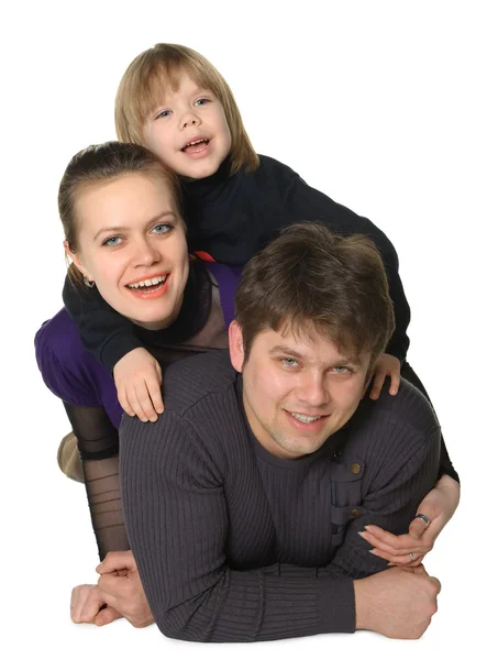 Glad familj mamma, en pappa, son — Stockfoto