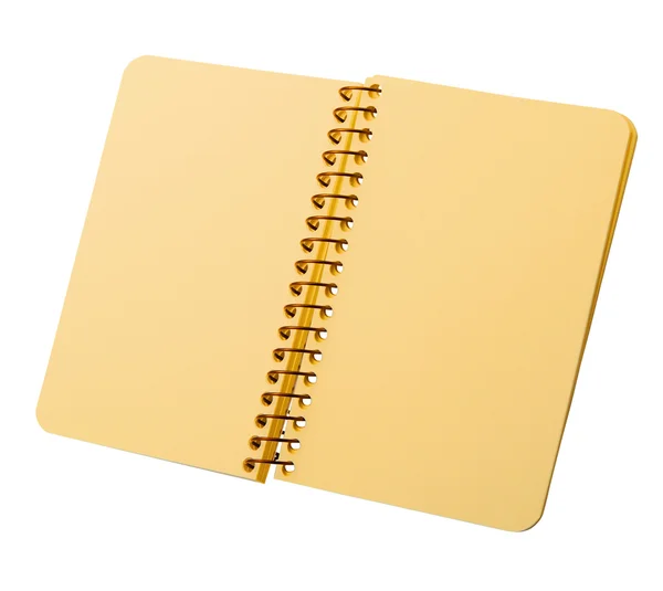 Notebook s zlaté stránky na spirále — Stock fotografie