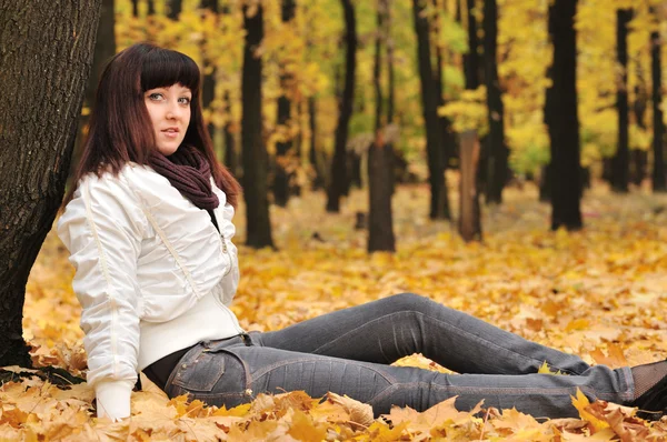 秋天的森林中的女孩 — 图库照片