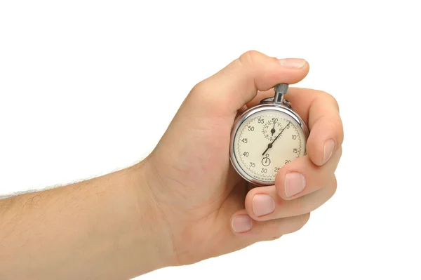 Man's hand met een stopwatch — Stockfoto