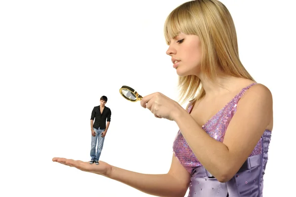 The girl considering the guy through — Stock Photo, Image