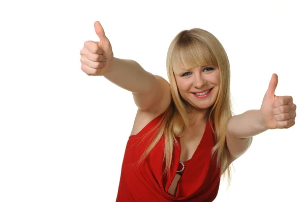 The girl thumbs up. — Stock Photo, Image