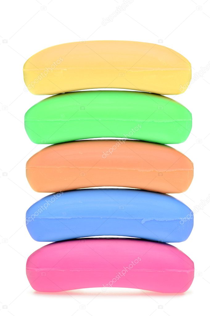 Set of slices of soap of different color