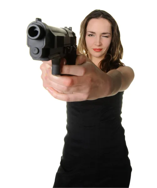 A mulher com uma pistola — Fotografia de Stock