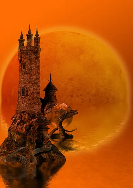 Ejderha ile kule — Stok fotoğraf