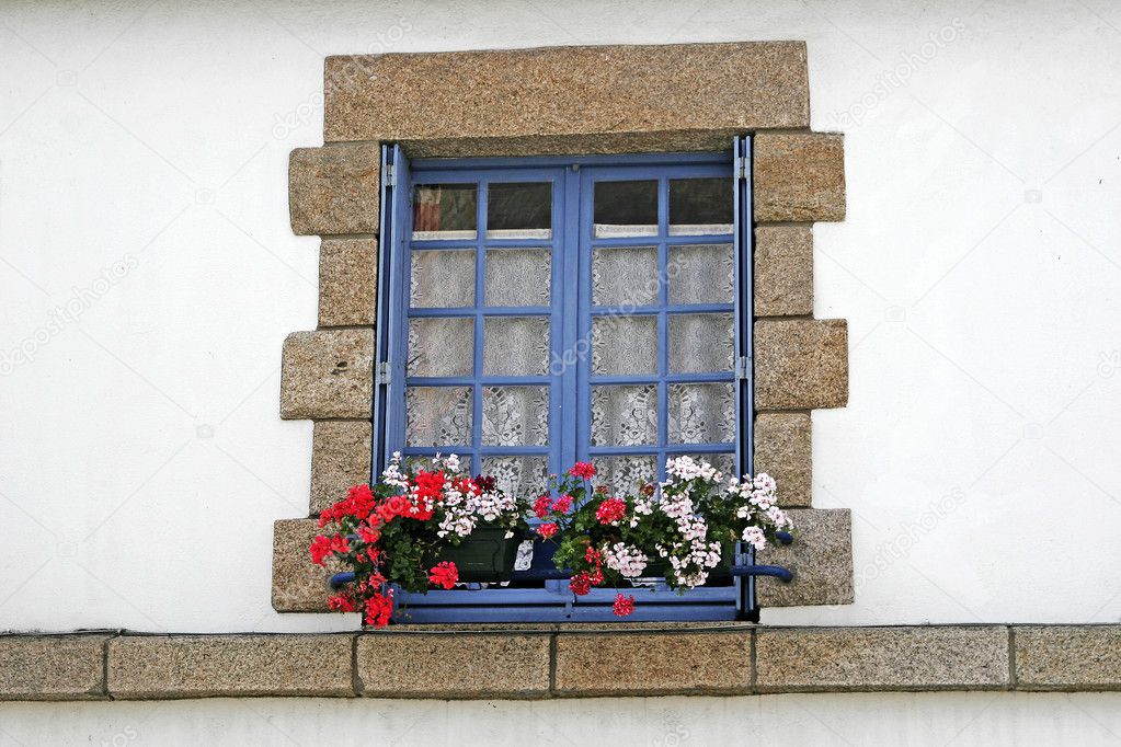 Blue window in Guidel, Brittany, France