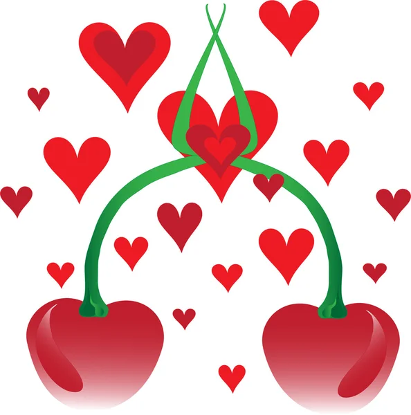 Cseresznye és a meggy és a szív — Stock Vector