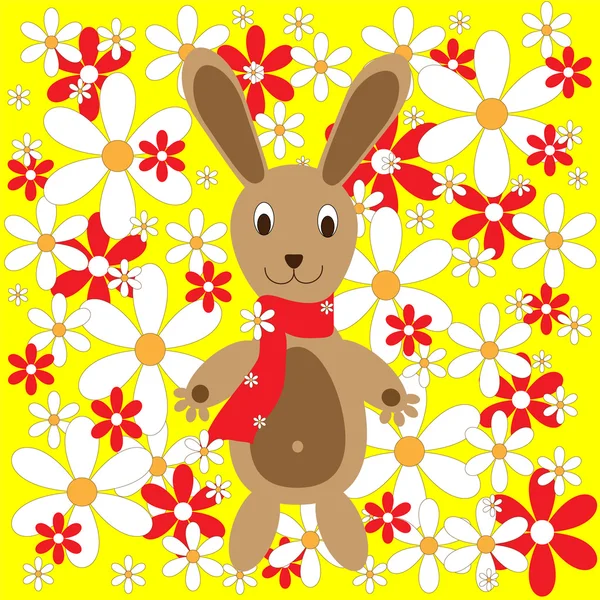 Lapin de Pâques avec des fleurs — Image vectorielle