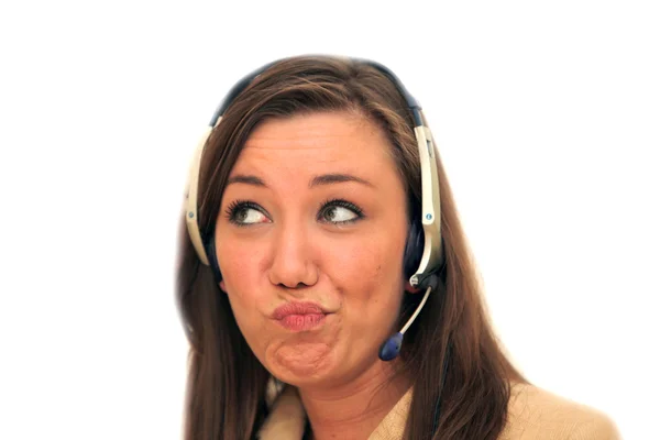Ratlose Frau mit Headset — Stock Photo, Image