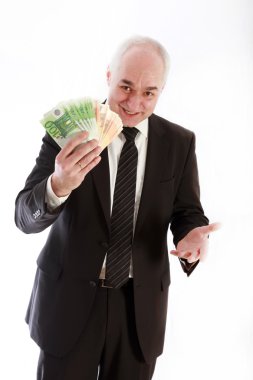 Man with euro notes in his hand clipart