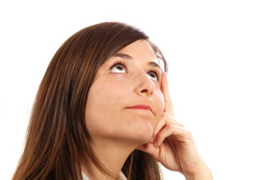 A woman looking upwards reflectively clipart