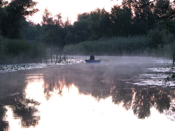 Een mistige ochtend op de rivier Stockfoto