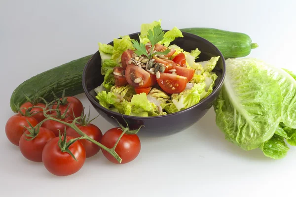 Salade met tomaat komkommer kool Stockfoto