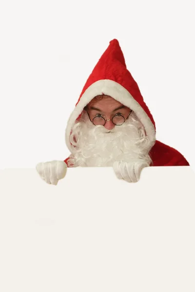 Santa met wit bord — Stockfoto