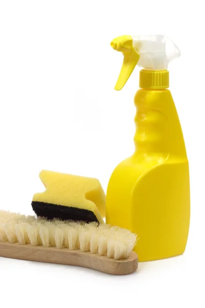 Garrafa de spray com esponja e escova — Fotografia de Stock