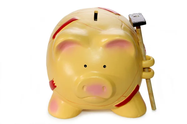 Piggy bank with hammer — Stock Photo, Image