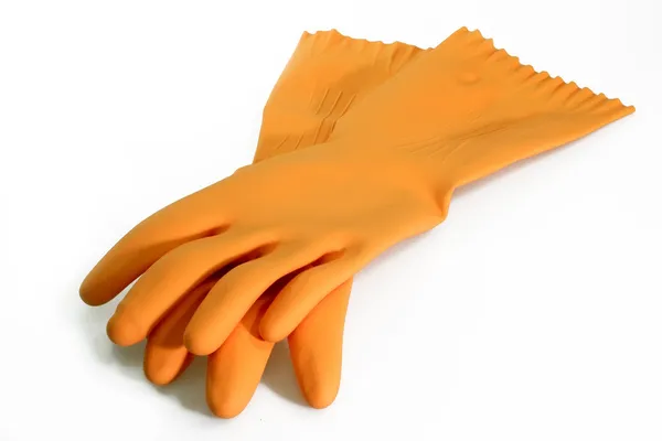 Orange rubber gloves — Stock Photo, Image