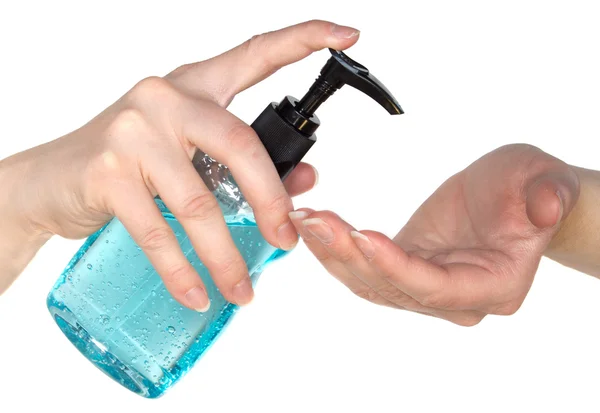 Sanitizzatore a mano idratante da una pompa Foto Stock