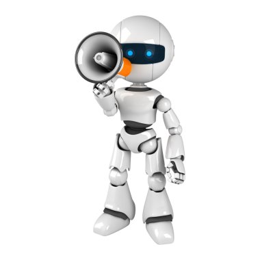 Funny robot stay with megaphone clipart