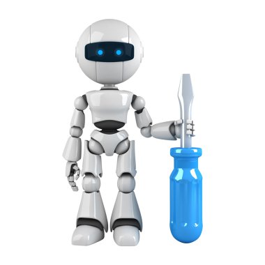 Funny robot stay with screwdriver clipart