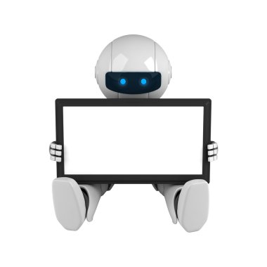 Funny robot hold digital tablet computer