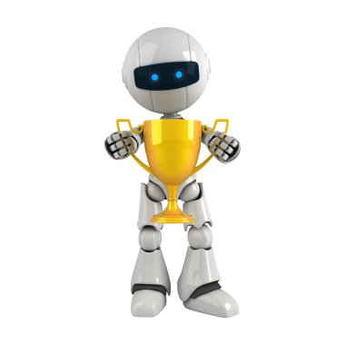 Funny robot stay with gold trophy cup clipart