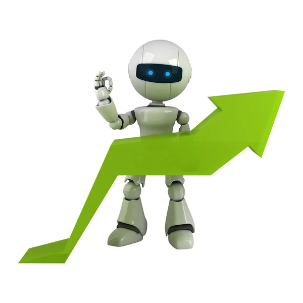 Funny robot stay with graph arrow — Stock Photo, Image