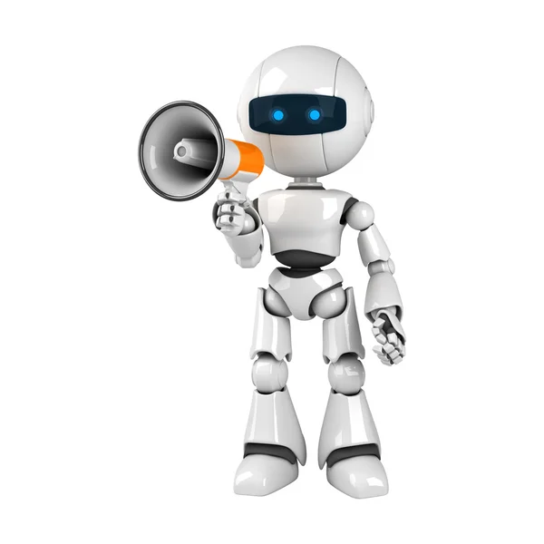 Robô engraçado ficar com megafone — Fotografia de Stock