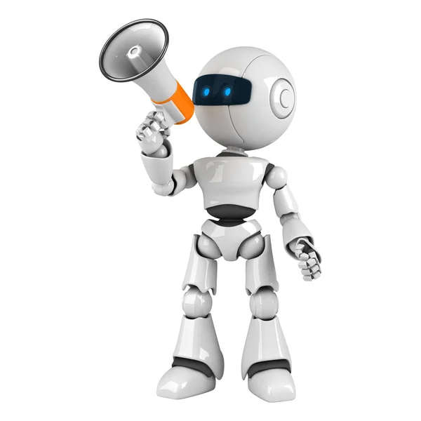 Robô engraçado ficar com megafone — Fotografia de Stock