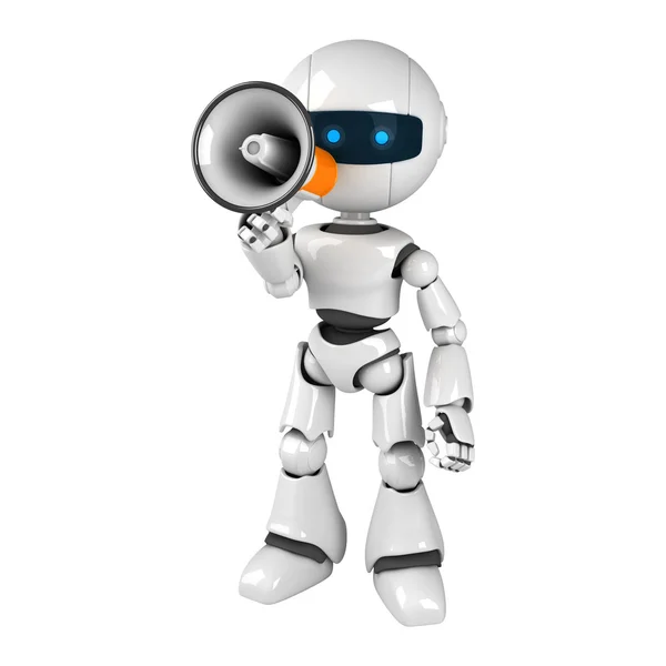 Funny robot stay with megaphone — Stock Photo, Image