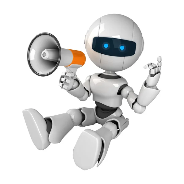 Funny robot sit with megaphone — Stock Photo, Image