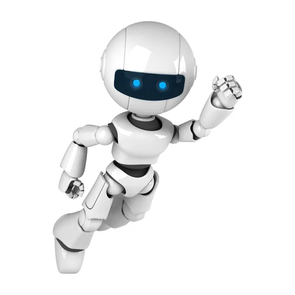 Funny robot fly as super hero — Stock Photo, Image