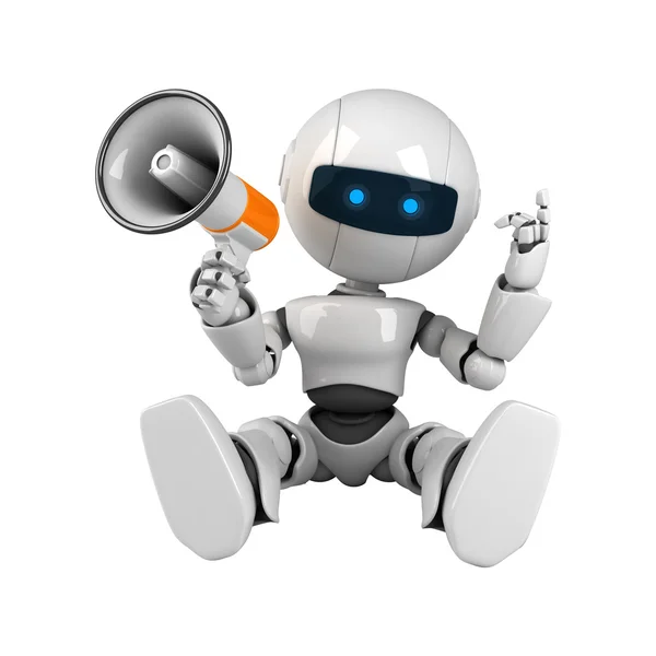 Funny robot sit with megaphone — Stock Photo, Image