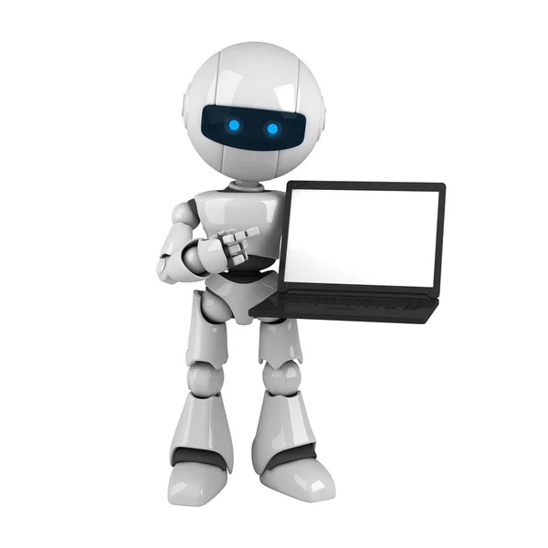 Funny robot stay and hold notebook — Stock Photo, Image