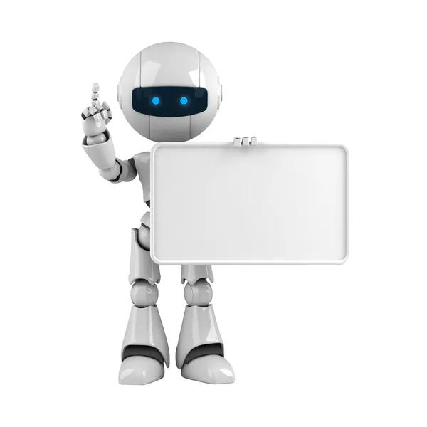 Funny robot stay with banner — Stock Photo, Image