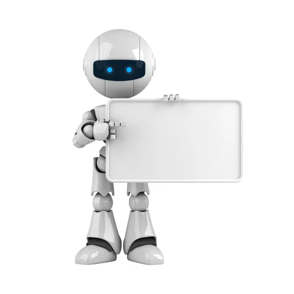 Robô engraçado ficar com banner em branco — Fotografia de Stock