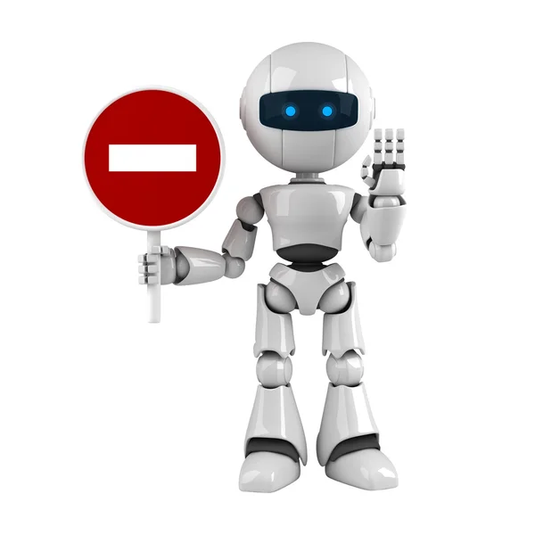 Robô engraçado ficar e segurar sinal em branco — Fotografia de Stock