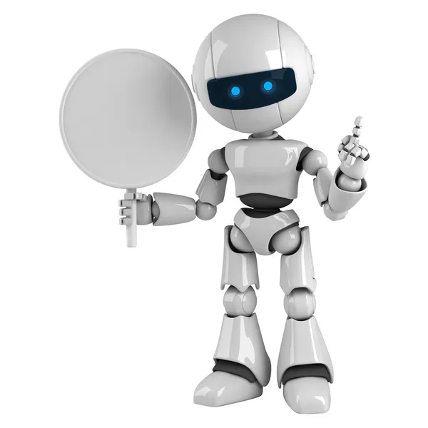 Robô engraçado ficar e segurar sinal em branco — Fotografia de Stock